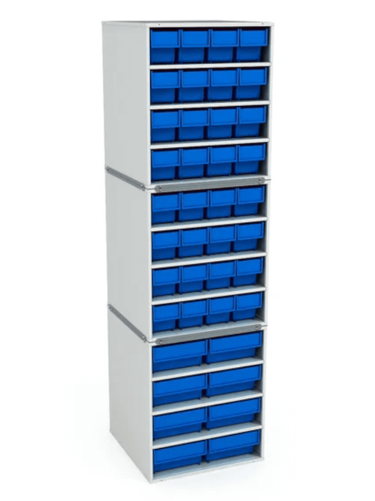 Стационарная кассетница ДиКом (на 3 яруса) с синими ящиками купить в Ставрополе
