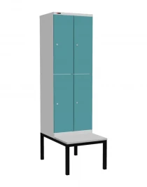 Шкаф-локер ДиКом УНО-322, корпус RAL 7038, двери RAL 5018, с подставкой-скамейкой ДСП