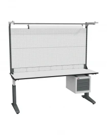 Стол монтажный ДиКом СР-200-01, ESD Thermopal, регулировка винтом, экран Э6, с подвесной тумбой, со светильником Стол монтажный ДиКом СР-200-01, ESD Thermopal, регулировка винтом, экран Э6, с подвесной тумбой, со светильником